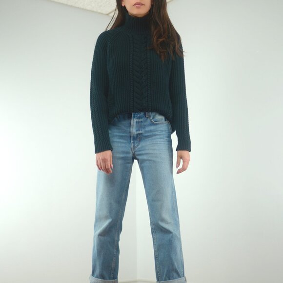 Lululemon Bring The Cozy Chunky Cotton Cable Knit Sweater, Black Turtleneck - Picture 3 of 16